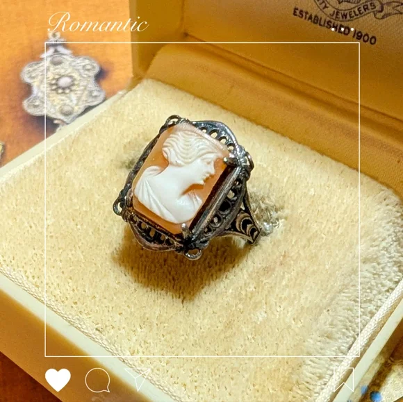 Edwardian Shell Cameo Sterling Silver Ring - Picture 2 of 6